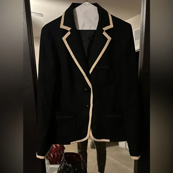 J CREW Lexington Blazer Ouvrier Les Ports Wool Sz 10 BLACK white tipped Jacket - Picture 3 of 7